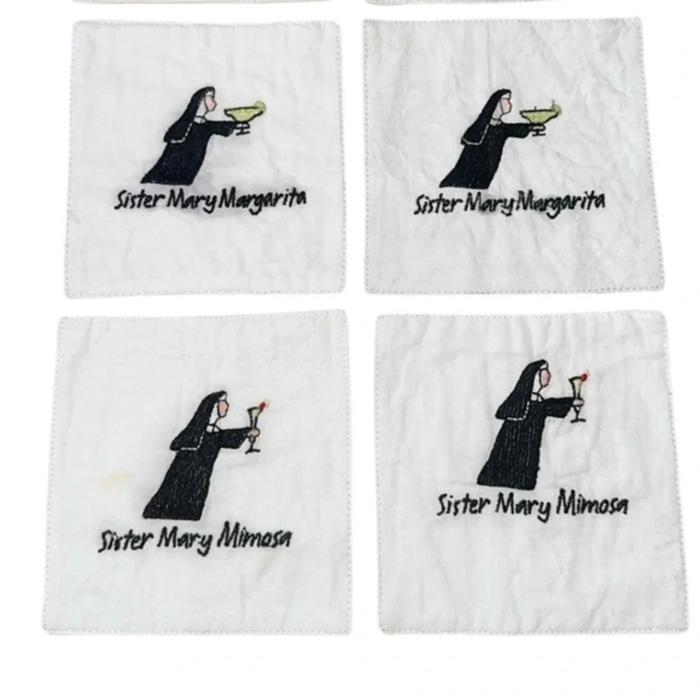 Sister Mary Funny 5” Square Fabric Coasters Set‎ of 8